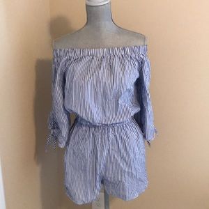 Aqua striped romper Small
